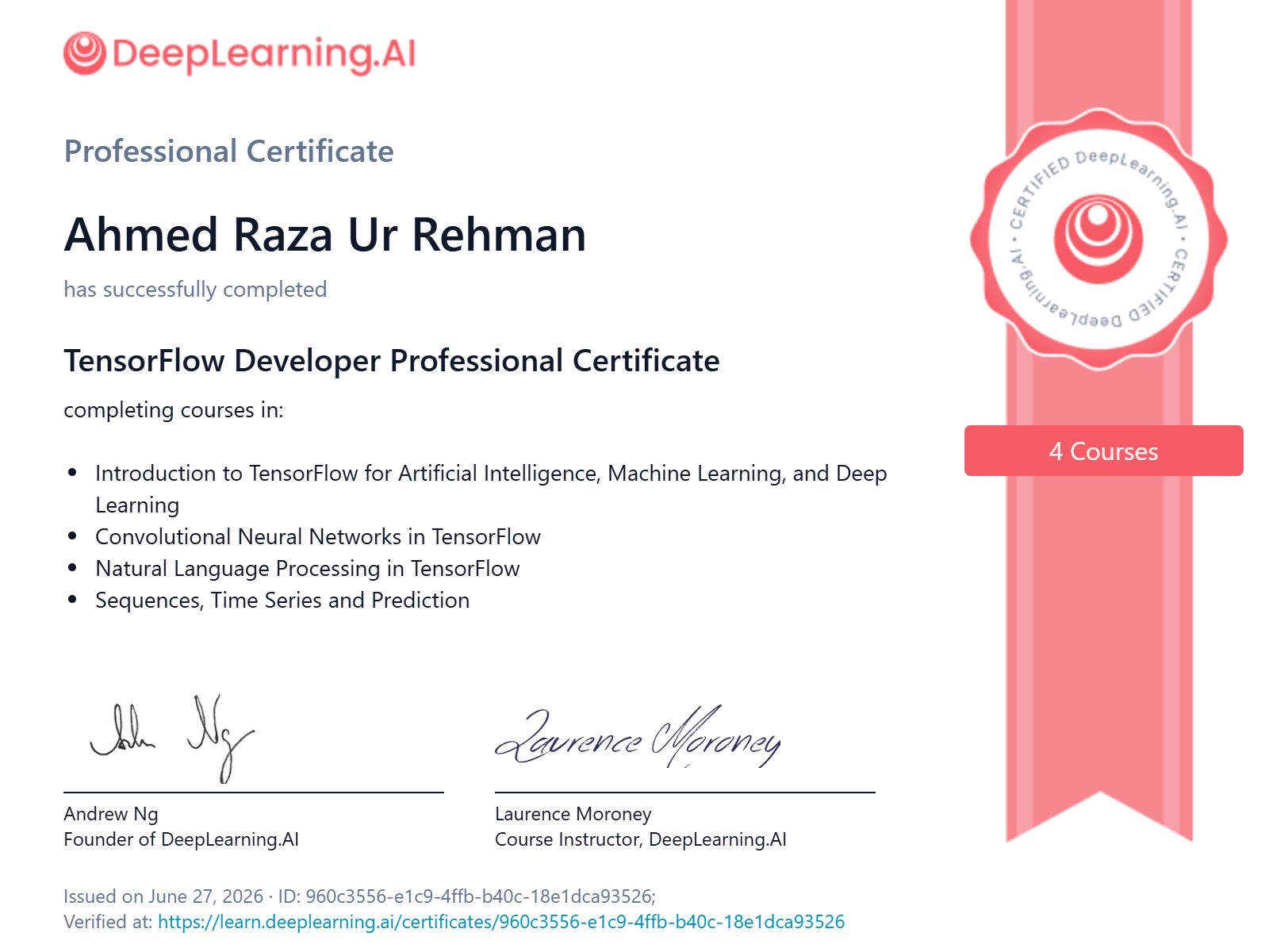 TensorFlow Developer Professional Certificate